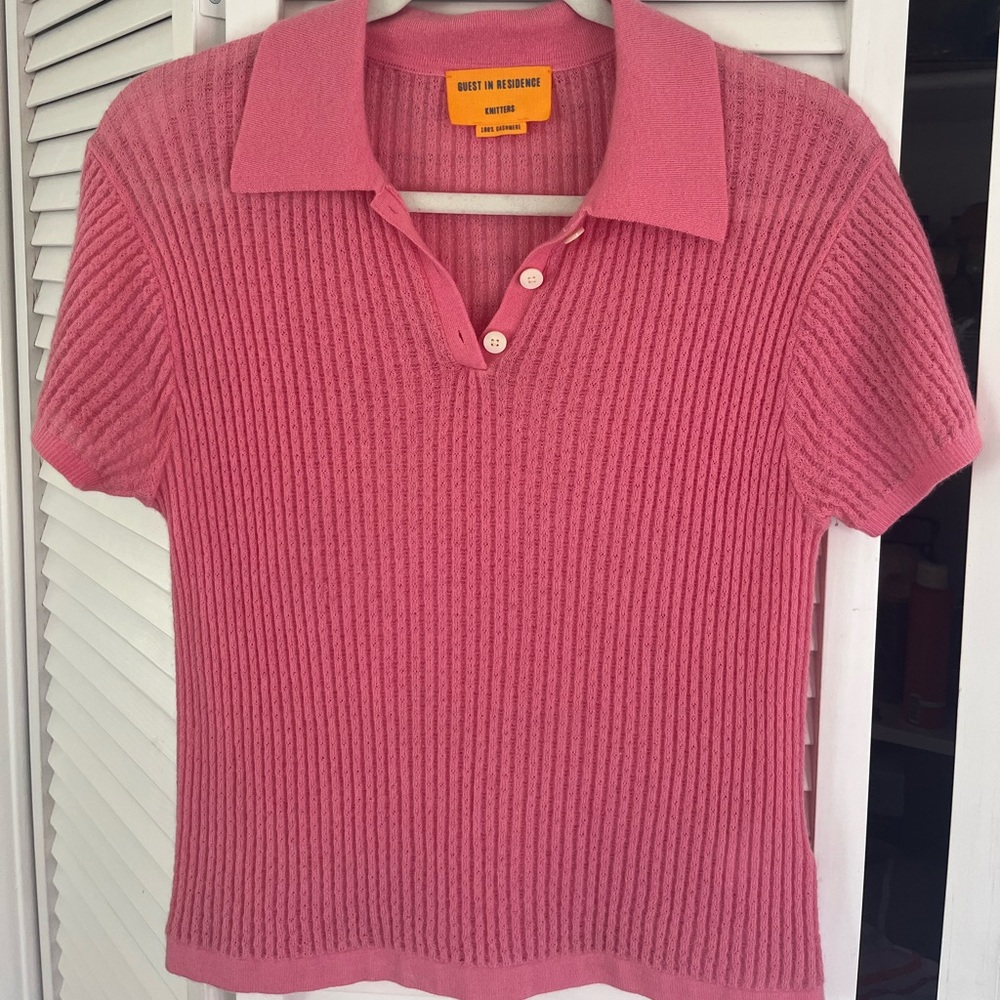 Pink Ribbed Polo Top